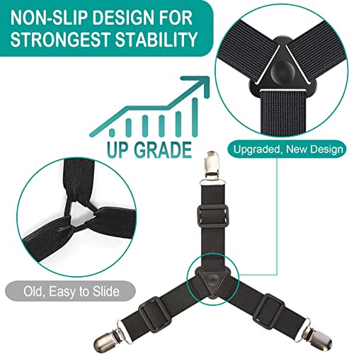  Tuyeabc Bed Sheet Holder Straps, Adjustable Elastic Bedsheet Fasteners, Mattress Corner Sheet Clips Stays Keepers, Fitted Sheet Straps, Upgraded Non-Slip Stability Triangle Buckle, Easy To Install