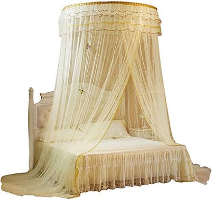  Breathable Round Mosquito Net Canopy Lace Princess Style Bed Curtain Netting For Camping Or Bedroom(Beige)