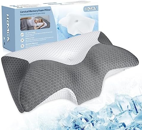  HOMCA Cervical Pillow - Ergonomic Memory Foam Pillow For Neck And Shoulder Pain Relief With Cooling Ice Silk Pillowcase, Orthopedic Neck Bed Pillow For Side, Back And Stomach Sleepers