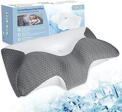  HOMCA Cervical Pillow - Ergonomic Memory Foam Pillow For Neck And Shoulder Pain Relief With Cooling Ice Silk Pillowcase, Orthopedic Neck Bed Pillow For Side, Back And Stomach Sleepers