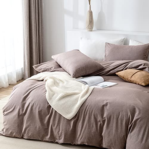  Queen Duvet Cover Set- 100% Washed Cotton 3 Pcs Soft Comfy Breathable Chic Linen Feel Bedding, 1 Duvet Cover And 2 Pillow Shams, Mauve Brown