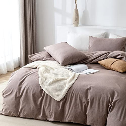  Queen Duvet Cover Set- 100% Washed Cotton 3 Pcs Soft Comfy Breathable Chic Linen Feel Bedding, 1 Duvet Cover And 2 Pillow Shams, Mauve Brown