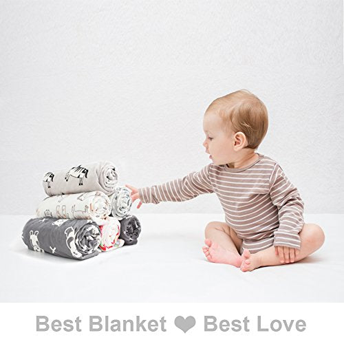  Baby Blanket Soft Minky With Double Layer Dotted Backing, Lovely Animals Printed 30 X 40 Inch Receiving Blanket
