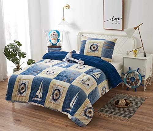  All American Collection New Super Soft And Warm 4 Piece Borrego/Sherpa Blanket With Pillow Sham And Cushion (Full, Dinosaur)