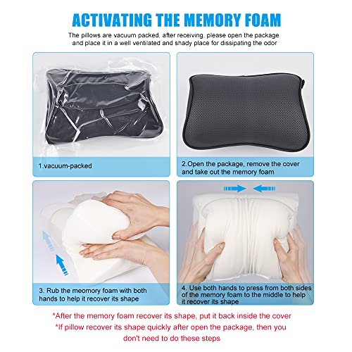  Aukee Car Headrest Pillow With Genuine Leather Cover Memory Foam Neck Cushion For Driving Home Office Black (Pack Of 2)