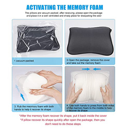  Aukee Car Headrest Pillow With Genuine Leather Cover Memory Foam Neck Cushion For Driving Home Office Black (Pack Of 2)