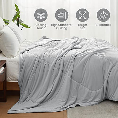 Dual-Sided Cooling Comforter Twin Size, Washable Lightweight Cooling Blanket Q-Max 0.4 Breathable Silk Smooth Grey Summer Comforter For Hot Sleepers And Night Sweats
