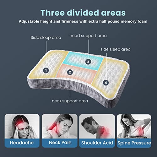  Tiooii Cooling Side Sleeper Pillow, Curved Pillow For Side Sleeper With Gusset,Adjustable Memory Foam Pillow With Washable Pillow Case(Queen Size)