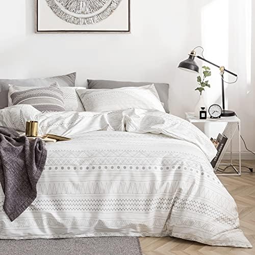  YuHeGuoJi Brown Plaid Duvet Cover Queen 100% Cotton White Gingham Duvet Cover 3 Pcs Set 1 Geometric Checkered Duvet Cover With Zipper Ties 2 Pillowcases Neutral Modern Gingham Grid Bedding Set Soft