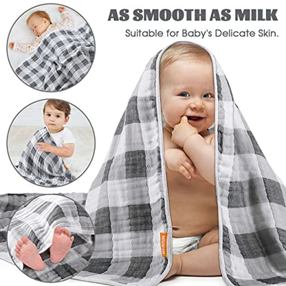  Baby Muslin Blankets Neutral Cotton Receiving Swaddle Blanket, Large Baby Quilts For Girls Boys. Also For Newborn Nursing Cover, Baby Bath Towels, Toddler Blanket For Crib (Grey,White)
