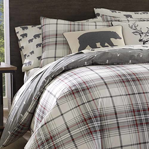 Eddie Bauer - King Duvet Cover Set, Cotton Reversible Bedding With Matching Shams, Plaid Home Decor For All Seasons (Alder Charcoal/Red, King)