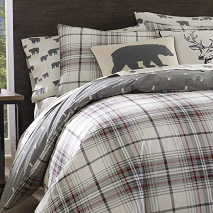 Eddie Bauer - King Duvet Cover Set, Cotton Reversible Bedding With Matching Shams, Plaid Home Decor For All Seasons (Alder Charcoal/Red, King)
