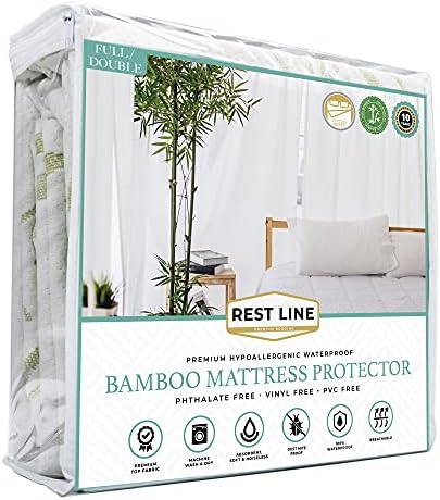  Est LINE Bamboo Jacquard Water Proof Mattress Protector (Queen), Cooling Technology 100% Bamboo,Hypoallergenic, Breathable And 100% Waterproof, Stretches Up To 18 Inches, 60X80 Soft Fitted Cover