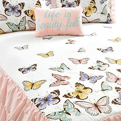  Lush Decor Pink Flutter Butterfly 4-Piece Bedspread Set, Cute Comforter (Full)