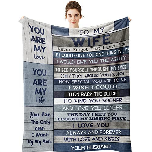  Wife Gifts From Husband Blanket - Gifts For Her Wife 60" X 50" Blankets - I Love You Romantic Gifts For Women - Cool Birthday Gifts For Wife - Valentines Anniversary Wedding Gift Ideas