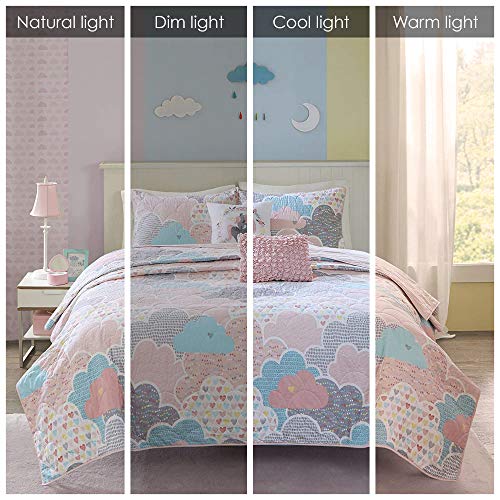  Urban Habitat Kids Reversible Cotton Quilt Set - Vibrant Fun, Playful Print, All Season Children Bedding Coverlet Bedspread, Decorative Pillow, Bedroom Décor, Twin/Twin XL, Cloud Pink 4 Piece