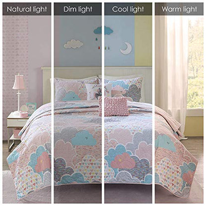 Urban Habitat Kids Reversible Cotton Quilt Set - Vibrant Fun, Playful Print, All Season Children Bedding Coverlet Bedspread, Decorative Pillow, Bedroom Décor, Twin/Twin XL, Cloud Pink 4 Piece