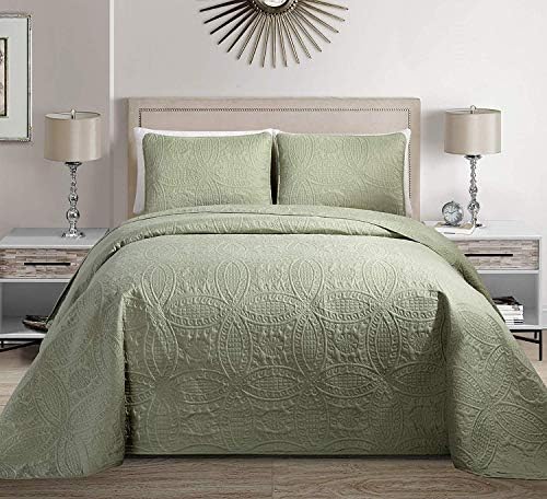  Linen Plus Collection 3 Pieces King/California King Over Size Embossed Coverlet Bedspread Set Solid Silver 118" X 106" New