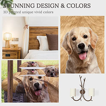  Sleepwish Golden Retriever Bedding Puppy Dog All Season Duvet Insert 3D Pet Themed Animal 4 Pieces, Lightweight Reversible Bedding Sets(King)