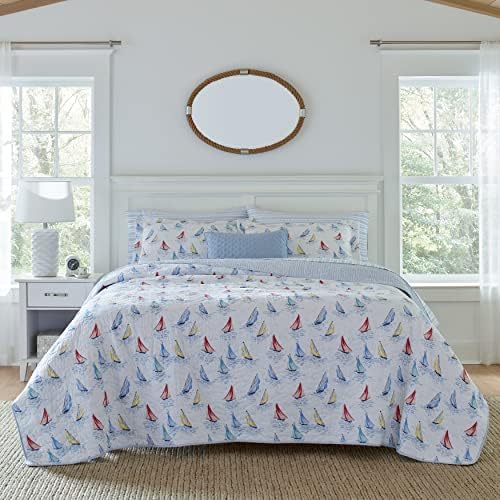  Laura Ashley Home - Ahoy Collection - Quilt Set - 100% Cotton, Reversible, Lightweight & Breathable, Pre-Washed For Added Softness, King, Bright