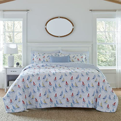  Laura Ashley Home - Ahoy Collection - Quilt Set - 100% Cotton, Reversible, Lightweight & Breathable, Pre-Washed For Added Softness, King, Bright