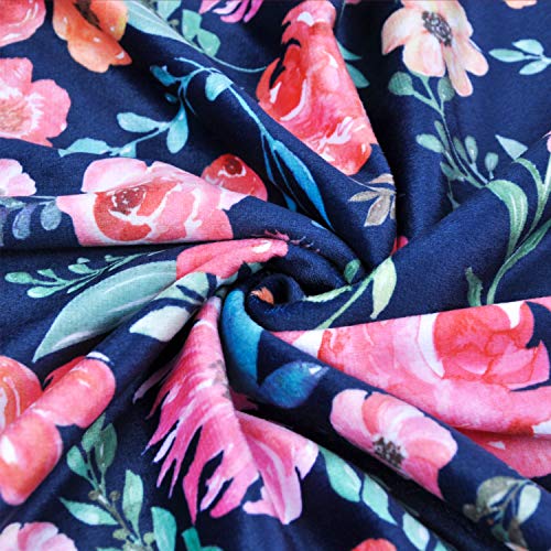  Baby Blanket For Girls Super Soft Double Layer Minky With Dotted Backing, Elegant Receiving Blanket With Pink Floral Multicolor Printed Blanket 30 X 40 Inch(75x100cm), Navy Blue