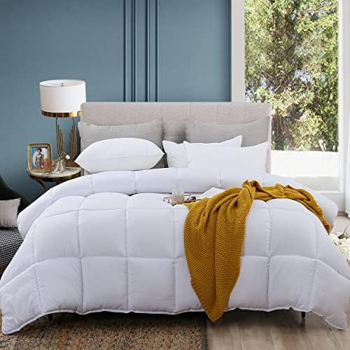  King Bedding Comforter Duvet Insert - All Season Cooling Down Alternative - Ultra Soft Quilted Comforters With Corner Tabs- Hotel Collection Machine Washable（Solid White, King）