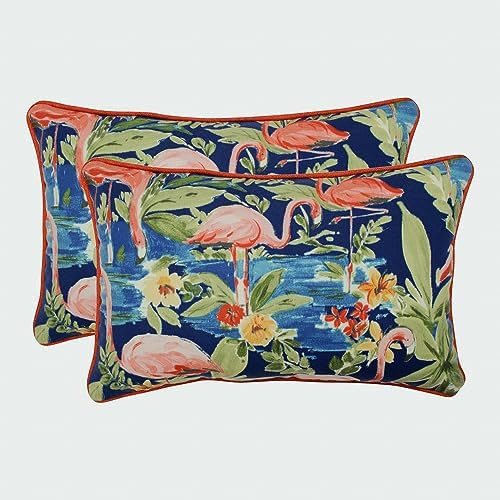  Pillow Perfect Tropic Floral Outdoor Throw Accent Pillow, Plush Fill, Weather, And Fade Resistant, Medium Square - 16.5" X 16.5", Black/Green Clemens, 2 Count