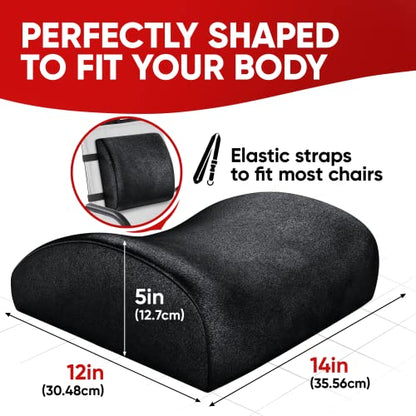  FORTEM Chair Cushion/Seat Cushion For Office, Lumbar Support For Chair, Car, Back Support Memory Foam Pillow Washable Cover (Black, Velour)