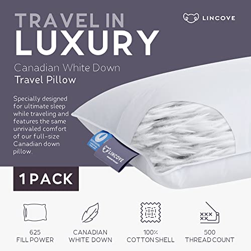  Lincove Canadian Down Feather Travel Pillow - Plush Luxury Pillows To Support Head, Neck, While Sleeping On Airplanes, Cars, Camping, Hotels & Home - Comfortable Vacation Sleeping Essential, 13"x18"