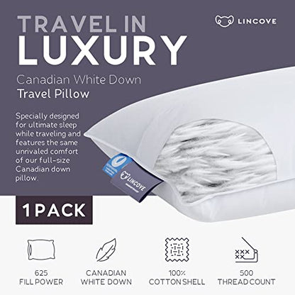  Lincove Canadian Down Feather Travel Pillow - Plush Luxury Pillows To Support Head, Neck, While Sleeping On Airplanes, Cars, Camping, Hotels & Home - Comfortable Vacation Sleeping Essential, 13"x18"