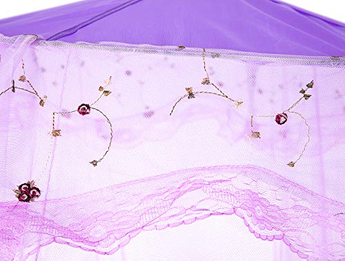  BCBYou Princess Bed Canopy Netting Mosquito Net Round Lace Dome Girl Play Tent Reading Nook Baby Kids Games House For Twin Full And Queen Size Beds Crib With Jumbo Swag Hook (Purple)