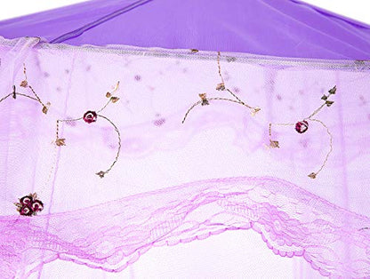 BCBYou Princess Bed Canopy Netting Mosquito Net Round Lace Dome Girl Play Tent Reading Nook Baby Kids Games House For Twin Full And Queen Size Beds Crib With Jumbo Swag Hook (Purple)