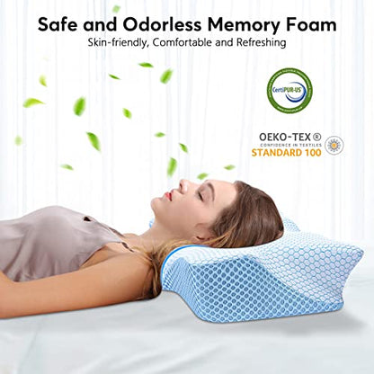  Cervical Memory Foam Pillows For Neck Pain, Neck Pillows For Pain Relief Sleeping, Contour Orthopedic Pillow For Side Back Stomach Sleeper - Blue, Firm
