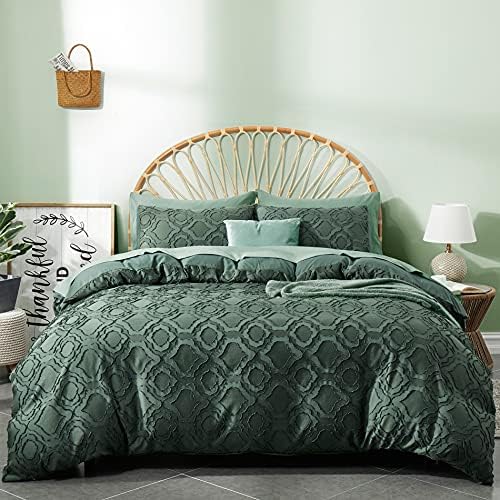  BEDAZZLED Duvet Cover King Size, 3 Pieces Tufted Comforter Cover Set, Soft And Embroidery Shabby Chic Boho Bedding Sets For All Seasons, Light Grey