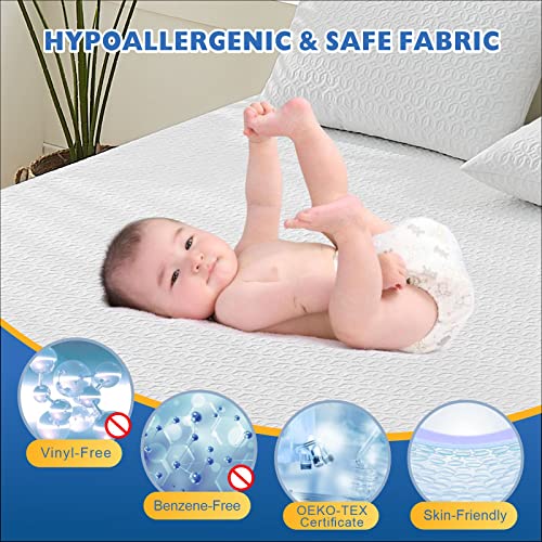  Waterproof King Size Mattress Protector - Breathable King Mattress Pad Cover - Premium Bamboo 3D Air Fabric, Ultra Soft Cooling Mattress Cover Fitted 8"-21" Deep Pocket (Noiseless & Vinyl-Free)