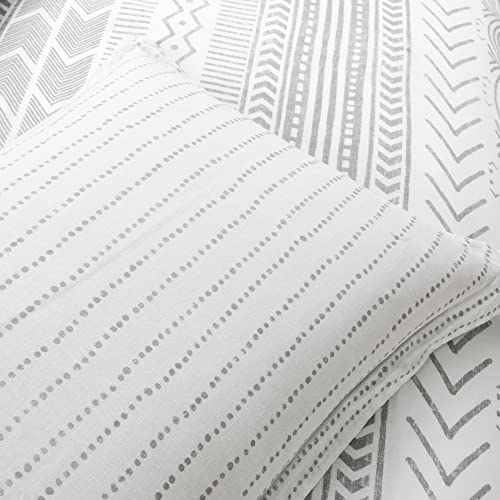  Hygge Geo Reversible 3 Piece Cotton Duvet Set, King, Gray & White
