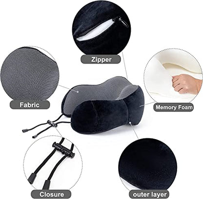  Golden Scute Travel Neck Pillow, Soft Travel Pillow For Airplanes 100% Memory Foam Airplane Pillow Travel Neck Pillow Sets For Airplane, Sleeping, Office, Neck Pain (Black)