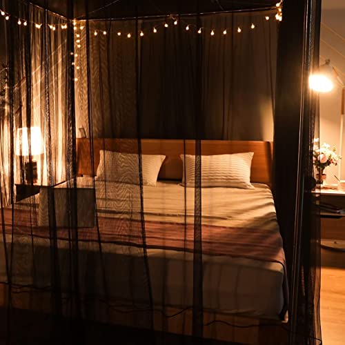  SCMTY Elegant Luxury 4 Corner Post Mosquito Net With Dustproof Top Cover For Adult Teen Girls Toddlers Girls Crib Bed Bedroom Decoration; Bed Canopy For Twin/Full/Queen/King Size Bed (Black, Queen)