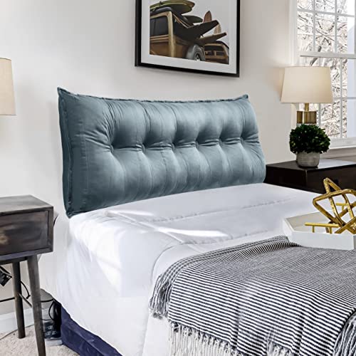 Rectangular Headboard Body Reading Pillow Bedside Oversized Throw Cushion Extra Large Backrest Lumbar Pillows Positioning Back Support Bolster For Bed Sofa Couch Velvet Grey Queen