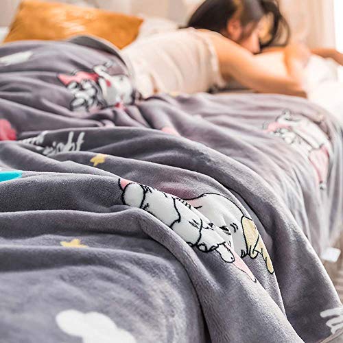  Dumbo The Flying Elephant Grey Nordic Coral Fleece Blanket Throws Bedspread Sheet Super Soft Microfiber Polyester Material Print (Queen90x98inch)