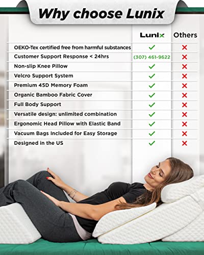  Lunix LX13 6pcs Orthopedic Bed Wedge Pillow Set, Post Surgery Memory Foam For Back, Neck And Leg Pain Relief, Sitting Pillow, Comfortable And Adjustable Pillows Acid Reflux And GERD For Sleeping White
