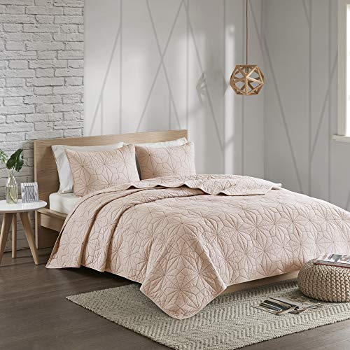  Urban Habitat Caden 3 Piece 100% Cotton Coverlet Double Sided Quilting Geometric Design, Matching Shams, Summer Blanket, Hypoallergenic All Season Bedding-Set, Full/Queen, Blush (UH13-2247)