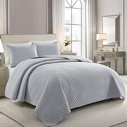  Bonlino Quilt Bedding Set Bed Queen - Lightweight Soft Quilt Summer Farmhouse Quilt Set, Modern Boho Style Striped As Bedspread Coverlet, With 2 Pillow Shams For Home Bedroom All Season (Grey, Queen)