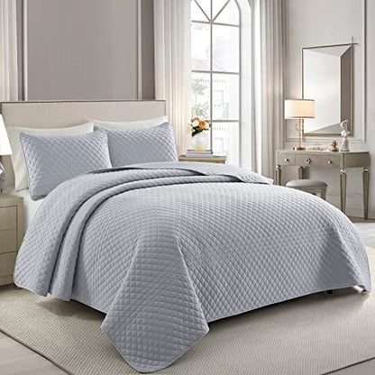  Bonlino Quilt Bedding Set Bed Queen - Lightweight Soft Quilt Summer Farmhouse Quilt Set, Modern Boho Style Striped As Bedspread Coverlet, With 2 Pillow Shams For Home Bedroom All Season (Grey, Queen)