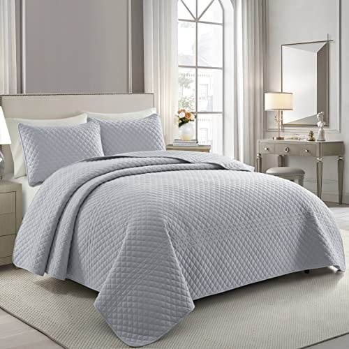 Bonlino Quilt Bedding Set Bed Queen - Lightweight Soft Quilt Summer Farmhouse Quilt Set, Modern Boho Style Striped As Bedspread Coverlet, With 2 Pillow Shams For Home Bedroom All Season (Grey, Queen)