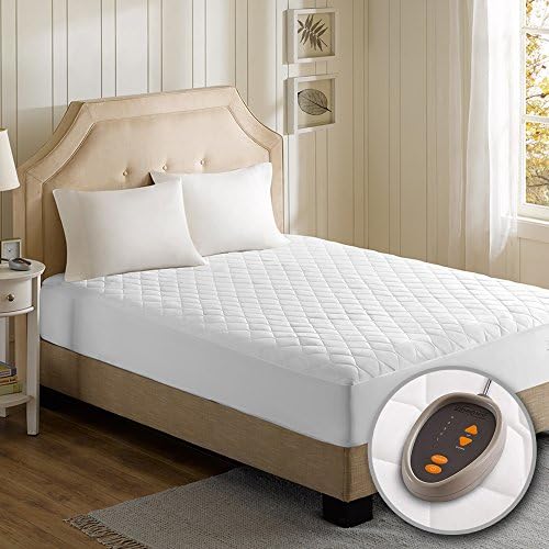  Beautyrest Cotton Blend Heated Mattress Pad Secure Comfort Technology - Luxury Quilted Electric Mattress Pad With Deep Pocket - 5-Setting Heat Controllers, Twin XL , White