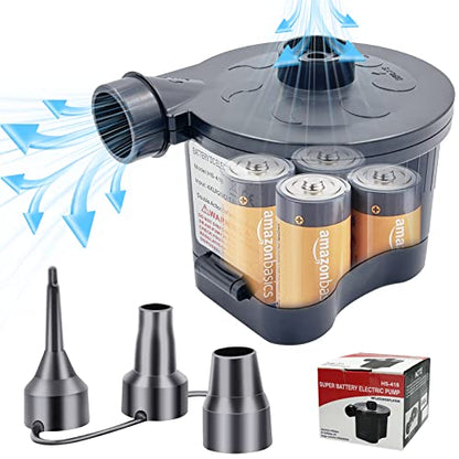 4D Battery Powered Portable Air Pump, Electric Air Pump For Mattress Inflatables Paddling Pool Beach Toys, Travel Air Pump For Swimming Rings Bed Pool Toys (3 Air Nozzles)