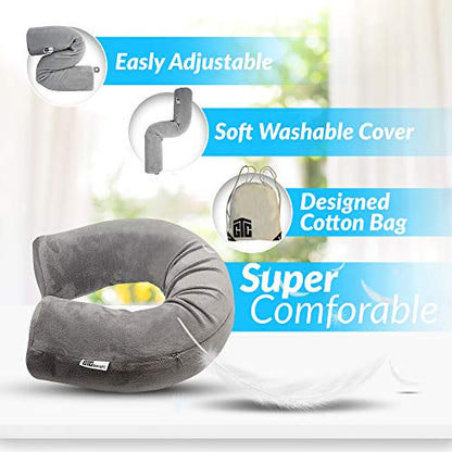  Neck Memory Foam Travel Pillow Roll Twist Adjustable Bendable To Support Leg Chin Cervical Head Shoulders- Accessories For Home & Airplane, Train, Bus Flight Traveling Best For Side & Back Sleeping