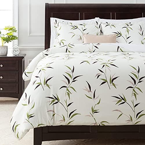  Duvet Cover King Set Ultra Soft Layered Leaf Print 3-Piece Reversible Bedding - Brushed Microfiber Comforter Cover - Zipper Closure (1 Duvet Cover & 2 Pillow Shams) Blue Taupe - King